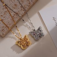 Ig Style Butterfly Copper Plating Hollow Out Inlay Zircon 18k Gold Plated Pendant Necklace main image 6