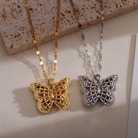 Ig Style Butterfly Copper Plating Hollow Out Inlay Zircon 18k Gold Plated Pendant Necklace main image 1