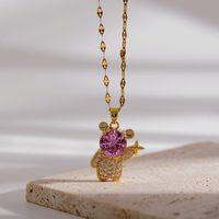 Ig Style Cute Cartoon Bear Copper Plating Inlay Zircon 18k Gold Plated Pendant Necklace main image 6
