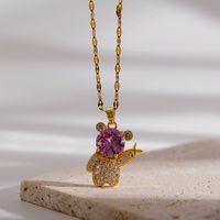 Ig Style Cute Cartoon Bear Copper Plating Inlay Zircon 18k Gold Plated Pendant Necklace main image 4