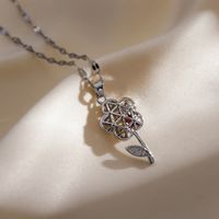 Romantic Sweet Flower Copper Plating Hollow Out Inlay Zircon 18k Gold Plated Pendant Necklace main image 5