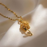 Romantic Sweet Flower Copper Plating Hollow Out Inlay Zircon 18k Gold Plated Pendant Necklace main image 6