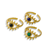 304 Stainless Steel 14K Gold Plated Classic Style Plating Inlay Eye Natural Stone Open Rings main image 3