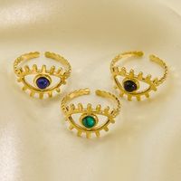 304 Stainless Steel 14K Gold Plated Classic Style Plating Inlay Eye Natural Stone Open Rings main image 4