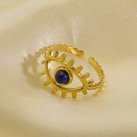 304 Stainless Steel 14K Gold Plated Classic Style Plating Inlay Eye Natural Stone Open Rings main image 5