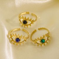 304 Stainless Steel 14K Gold Plated Classic Style Plating Inlay Eye Natural Stone Open Rings main image 1
