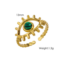 304 Stainless Steel 14K Gold Plated Classic Style Plating Inlay Eye Natural Stone Open Rings sku image 1