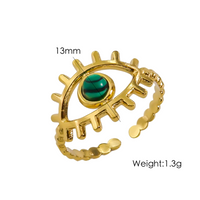 Edelstahl 304 14 Karat Vergoldet Klassischer Stil Überzug Inlay Auge Naturstein Offener Ring sku image 1