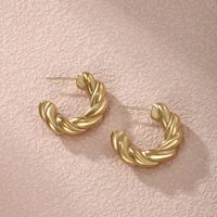 1 Pair Simple Style Round Plating Inlay 304 Stainless Steel Artificial Pearls 18K Gold Plated Earrings main image 6