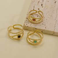 304 Stainless Steel 14K Gold Plated Classic Style Plating Inlay Eye Natural Stone Open Rings main image 2