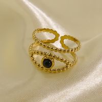 304 Stainless Steel 14K Gold Plated Classic Style Plating Inlay Eye Natural Stone Open Rings main image 5