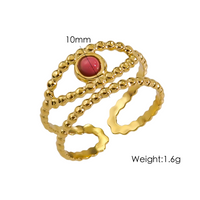 304 Stainless Steel 14K Gold Plated Classic Style Plating Inlay Eye Natural Stone Open Rings sku image 1