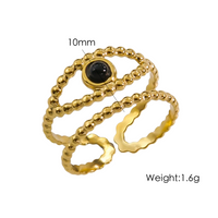 304 Stainless Steel 14K Gold Plated Classic Style Plating Inlay Eye Natural Stone Open Rings sku image 2