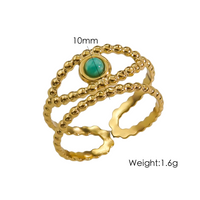 304 Stainless Steel 14K Gold Plated Classic Style Plating Inlay Eye Natural Stone Open Rings sku image 3