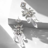 1 Pair Lady Flower Inlay Rhinestone Zircon Drop Earrings sku image 1