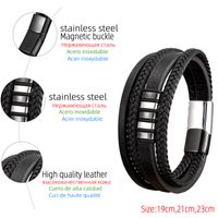 Casual Punk Geometric Stainless Steel Pu Leather Layered Metal Button Unisex Bracelets main image 2