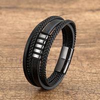 Casual Punk Geometric Stainless Steel Pu Leather Layered Metal Button Unisex Bracelets main image 3