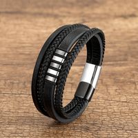 Casual Punk Geometric Stainless Steel Pu Leather Layered Metal Button Unisex Bracelets sku image 18