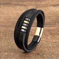 Casual Punk Geometric Stainless Steel Pu Leather Layered Metal Button Unisex Bracelets main image 5