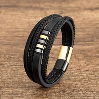 Casual Punk Geometric Stainless Steel Pu Leather Layered Metal Button Unisex Bracelets sku image 12