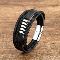 Casual Punk Geometric Stainless Steel Pu Leather Layered Metal Button Unisex Bracelets main image 4