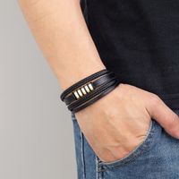 Casual Punk Geometric Stainless Steel Pu Leather Layered Metal Button Unisex Bracelets main image 8