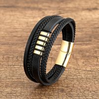 Casual Punk Geometric Stainless Steel Pu Leather Layered Metal Button Unisex Bracelets main image 1
