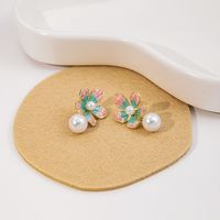 Wholesale Jewelry Simple Style Flower Alloy Pearl Inlay Drop Earrings main image 3