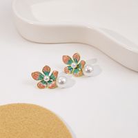 Wholesale Jewelry Simple Style Flower Alloy Pearl Inlay Drop Earrings main image 4