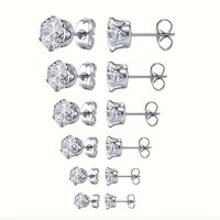 6 Paires Style Simple Brillant Rond Incruster Acier Inoxydable Diamant Boucles D'Oreilles main image 5