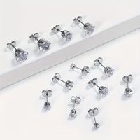 6 Paires Style Simple Brillant Rond Incruster Acier Inoxydable Diamant Boucles D'Oreilles main image 4