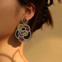 Wholesale Jewelry Commute Shiny Heart Shape Flower Alloy Cloth Rhinestones Inlay Earrings main image 3