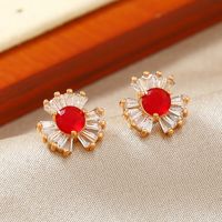 1 Pair Classic Style Round Plating Inlay Alloy Rhinestones Gold Plated Ear Studs main image 7