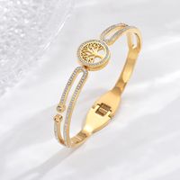 Lady Life Tree 304 Stainless Steel 14K Gold Plated Zircon Bangle In Bulk main image 1