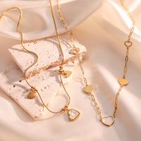 304 Stainless Steel 18K Gold Plated Simple Style Commute Plating Inlay Heart Shape Shell Necklace main image 1
