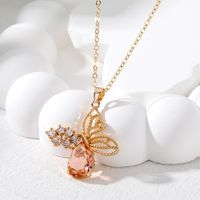 Casual Cute Simple Style Butterfly Alloy Hollow Out Inlay Glass Women's Pendant Necklace main image 6