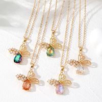 Casual Cute Simple Style Butterfly Alloy Hollow Out Inlay Glass Women's Pendant Necklace main image 1