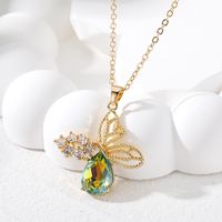Casual Cute Simple Style Butterfly Alloy Hollow Out Inlay Glass Women's Pendant Necklace sku image 2