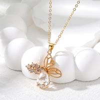Casual Cute Simple Style Butterfly Alloy Hollow Out Inlay Glass Women's Pendant Necklace sku image 3