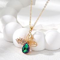 Casual Cute Simple Style Butterfly Alloy Hollow Out Inlay Glass Women's Pendant Necklace sku image 4