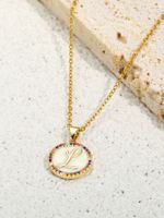 Elegant Vintage Style Letter Copper Plating Inlay Zircon 18k Gold Plated Pendant Necklace main image 4