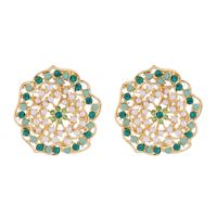 1 Pair Elegant Luxurious Flower Plating Inlay Alloy Artificial Pearls Rhinestones Gold Plated Ear Studs main image 5