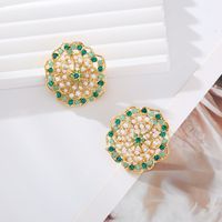1 Pair Elegant Luxurious Flower Plating Inlay Alloy Artificial Pearls Rhinestones Gold Plated Ear Studs main image 4