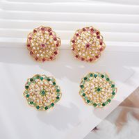 1 Pair Elegant Luxurious Flower Plating Inlay Alloy Artificial Pearls Rhinestones Gold Plated Ear Studs main image 1
