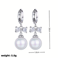 1 Pair Elegant Cute Simple Style Round Bow Knot Polishing Plating Inlay Copper Copper Alloy Artificial Pearls Zircon White Gold Plated Drop Earrings main image 2