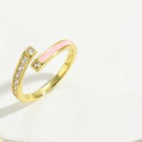 Vintage Style Simple Style Color Block Copper Plating Inlay Zircon 14k Gold Plated Open Rings sku image 1