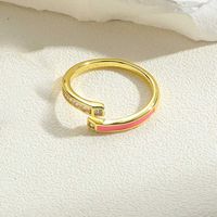 Vintage Style Simple Style Color Block Copper Plating Inlay Zircon 14k Gold Plated Open Rings sku image 2