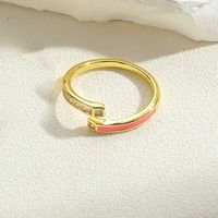 Style Vintage Style Simple Bloc De Couleur Le Cuivre Placage Incruster Zircon Plaqué Or 14k Anneau Ouvert main image 8