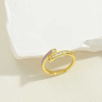 Vintage Style Simple Style Color Block Copper Plating Inlay Zircon 14k Gold Plated Open Rings sku image 8