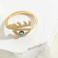 Vintage Style Simple Style Devil's Eye Copper Plating Inlay Zircon 14k Gold Plated Open Rings sku image 5